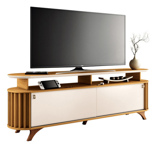 Rack Bancada Tv 70 Pol 182cm Cinamomo/off White - Mpozenato Cor Marrom amarelado