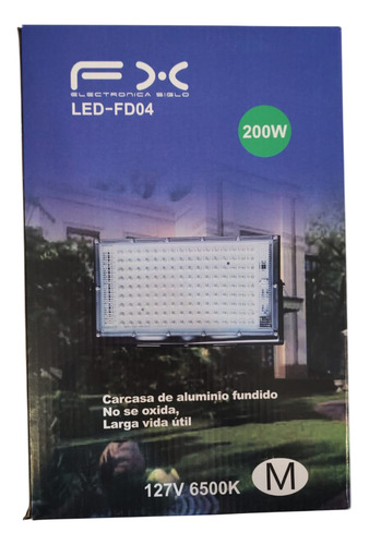Reflector Led 200 W, Para Exteriores Negro Blanco Frío