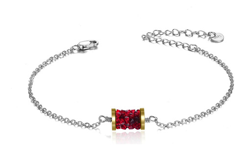 Pulsera De Cristal De Rubí Aoboco Para Mujer, Plata De Ley, 