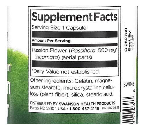 Swanson Pasionaria Spectrum 500 Mg 60 Caps Sabor Sin Sabor