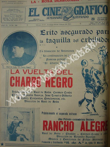 Cartel Pre Estreno Pelicula La Vuelta Del Charro Negro 1941