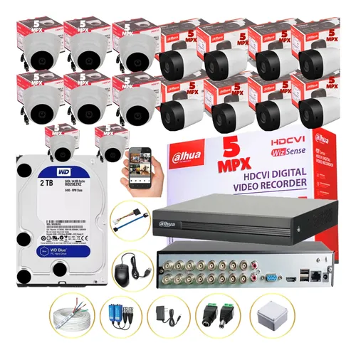 Kit Cctv 5 Mpx Dahua Dvr 16 Ch + 16 Cámaras + Disco D