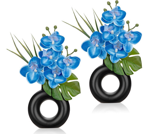 Briful 2pcs Flores Falsas De Orquídeas Azules En Maceta De C