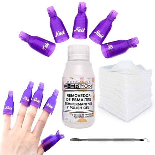 Kit Removedor Esmalte Semipermanente Broches Wipes Repujador