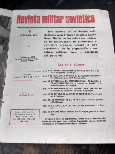 Revista Militar Sovietica N*9.setiembre 1976. (Usado)