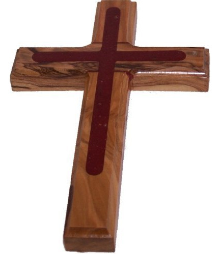 Cruz De Madera De Olivo, Dos Tonos 14 Cm Con Certificado