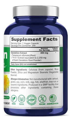 Extracto De Raíz De Diente De León Nusapure 2250 Mg 200 Cáps