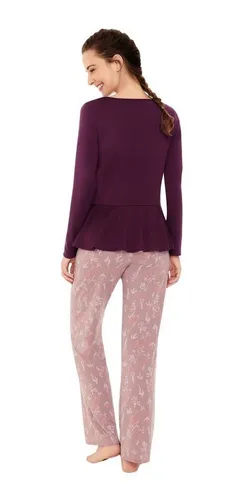 3809 Pijama Pantalon Ilusion Comoda Fresca Sexy Vino Gris Cuotas