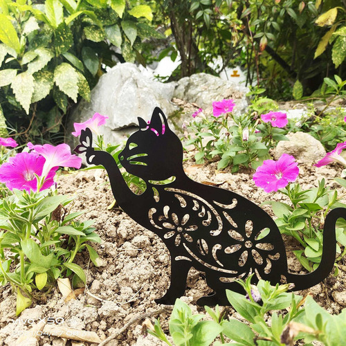 . Vivaz Gato De Hierro Jardín Estacas Animal Silhouettes