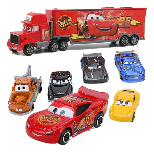 Carros Remolque Mack 24 Centímetros + 6 Vehículos Mcqueen