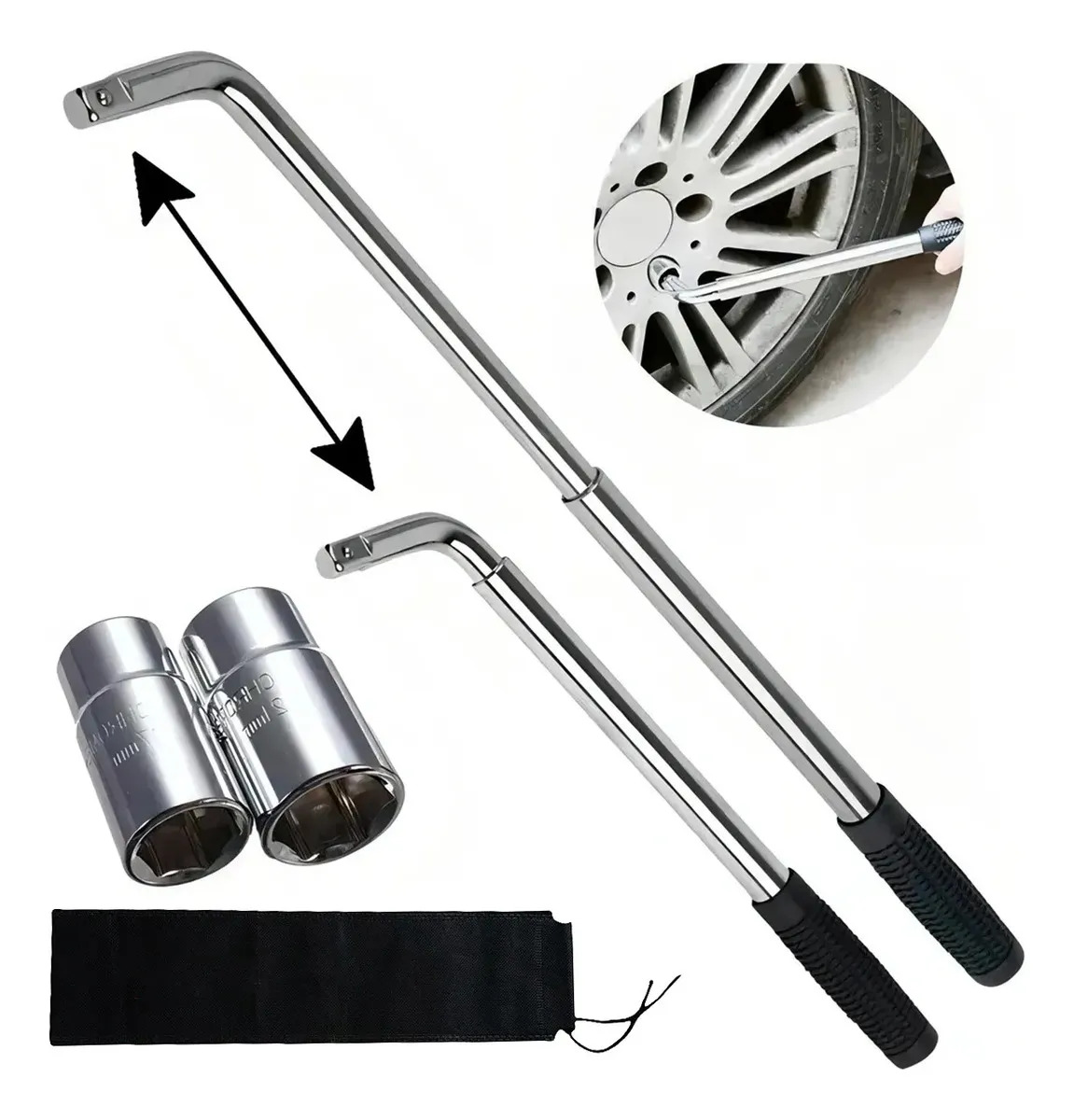 Llave Manual Extendida Urines Extensible Con Dados 17/19/21/23MM, Universal Llave Cruzada Estándar Tipo L, Quitar Cambiar Herramientas Para Reparación Neumático Eficiente, Desmonta