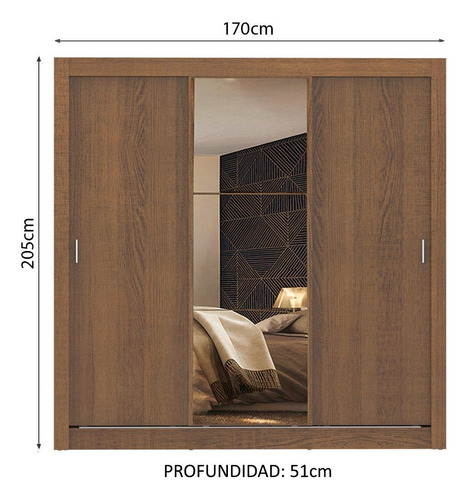 Ropero Closet Madesa Mônaco 3 Puertas 1 Espejo Mm Color Marrón