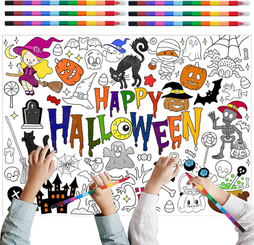 Póster Para Colorear De Halloween Gigante Con 6 Crayones Api