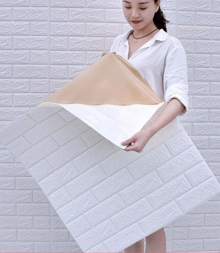 Imagen 2 de 8 de Papel Tapiz Ladrillo Blanco 3d - Autoadhesivo Para El Hogar