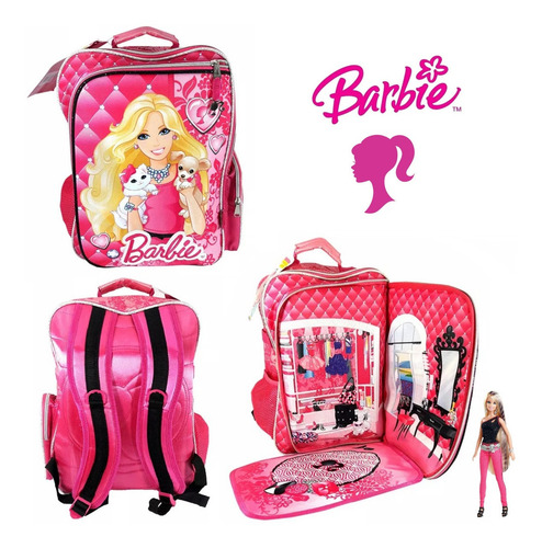 Mochila Barbie Con Vestidor Y Porta Muñeca 16 Pulgadas