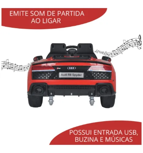 Mini Carro Elétrico Infantil Criança 12V Audi R8 Spyder Controle