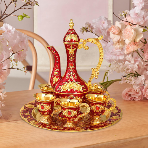 Juego De Té Juego De Tazas De Té Decoración Oro Y Rojo
