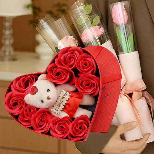 Caja De Flores De Rosas De Jabón, Flores Artificiales Para