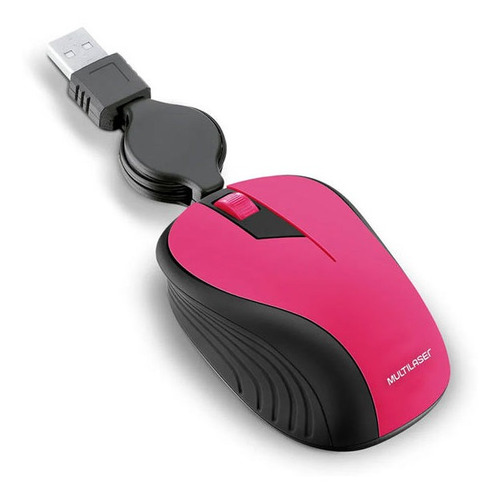 Mouse Usb Retractil Rosa 1200 Dpi Multilaser Mo233