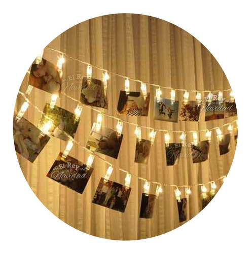 Tira De Luces Decorativas Broches Led Calida 3mt Para Fotos