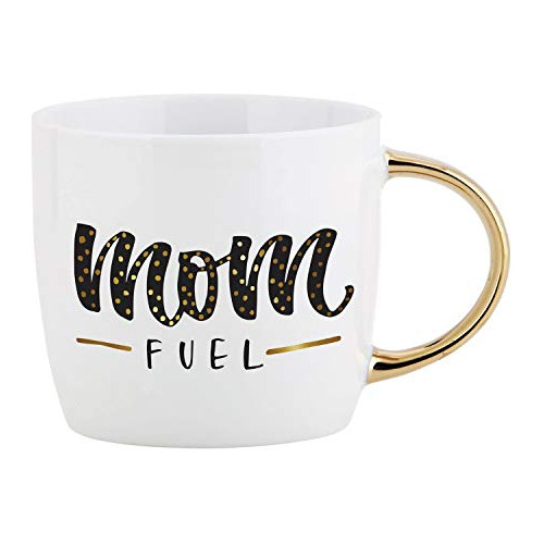 Taza De Café Mom Fuel Dorada Y Blanca, 14 Oz.