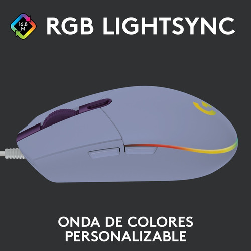 Imagen 5 de 12 de Mouse Gamer Logitech G203 New Rgb Lghtsync Lila Color Violeta