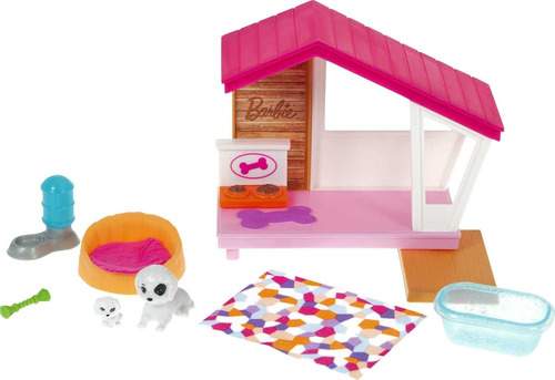 Barbie Mini Juego Con 2 Cachorros De Mascotas, Caseta Para P