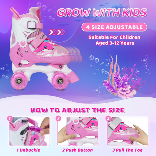 Patines Ajustables Con Luz Para Niños Verdes Y Morados