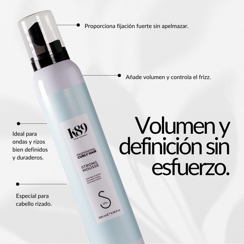 K89. Mousse Fijador : Controla El Frizz Y Aporta Volumen.