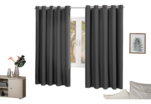 Cortina Sala /quarto Lisa 1,80 X 1,80 Fivela Cromada Cor Preto