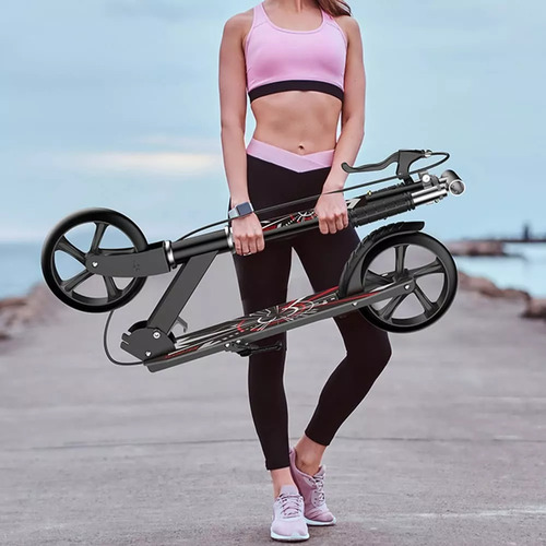 Scooter Monopatín De Pie Plegable Ajustable Jovenes Adultos Color Negro