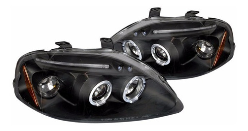 Faros De Lupa + Led Negros Para Honda Civic 1999 - 2000