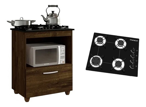 Kit Balcão Cooktop 1 Porta Br C/fogão Cooktop 4 Bocas