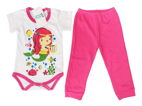 Conjunto Bebe Sirenita Nena Body Manga Corta Pantalón