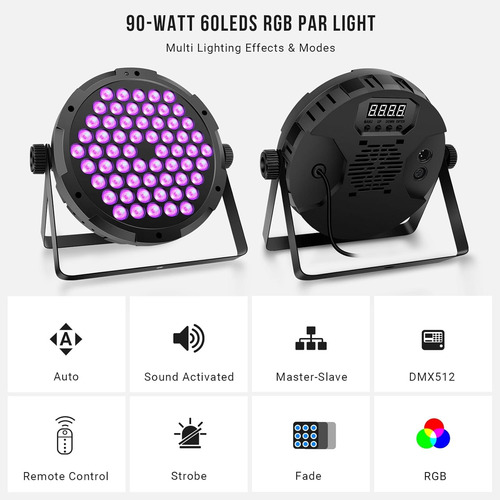 Canhão Par Luz 60 Leds Rgb 90w Dj Refletor Slim Strobo Dmx