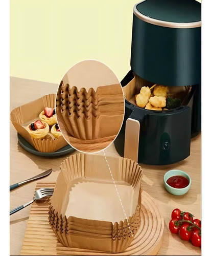 Kit 100 Forma Quadrada Fritadeira Airfryer Papel Descartável