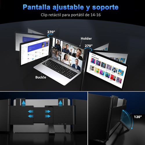 2 Pantallas Para Laptop Portátil Doble Monitor 1080p 14''
