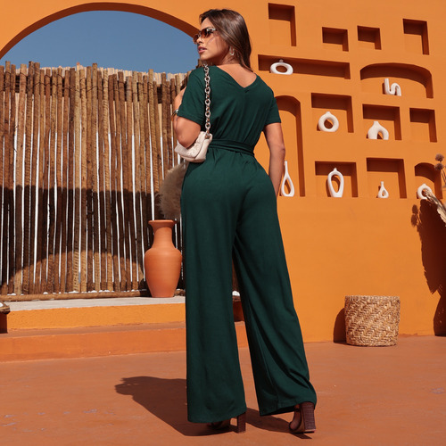 Macacão Feminino Look Simples E Chique Com Cinto
