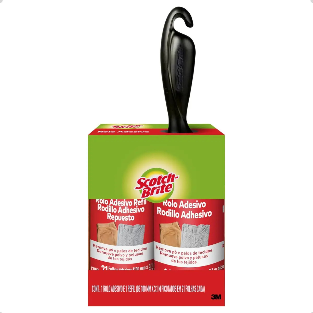 Rolo Adesivo, 3M, Tira Pelos, Caixa com 1 Aplicador e 1 Refil