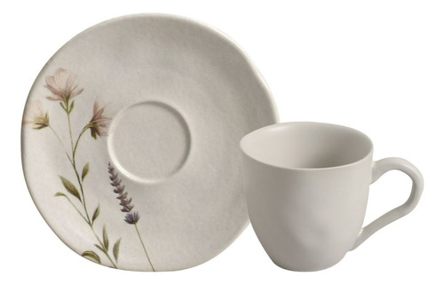 Conjunto Com 6 Xícaras Café Com Pires Orgânico Lavanda 120ml