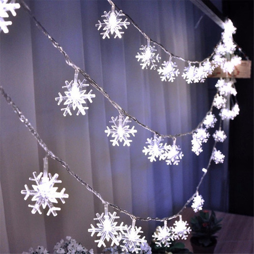 Guirnalda De Luces Navideñas Con Forma De Copos De Nieve De