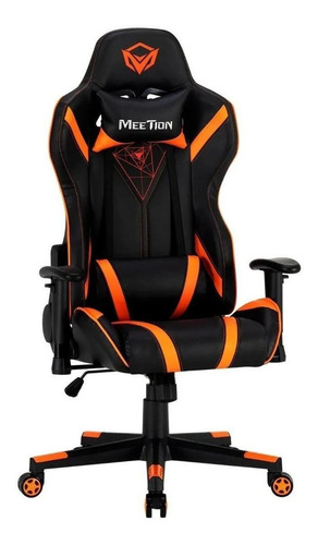 Imagen 2 de 4 de Silla de escritorio Meetion CHR15 gamer ergonómica negra y naranja con tapizado de cuero sintético