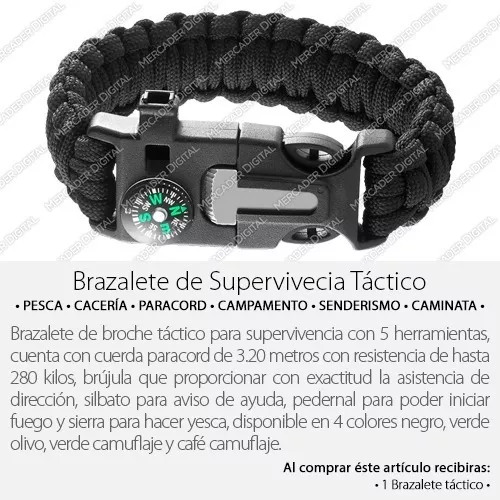 Pulsera Táctica Supervivencia Pedernal / Brazalete