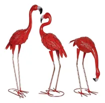 Comprar Xonor 3 Estatuas De Jardín De Flamencos De Metal Rojo Flamen