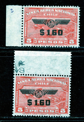 Sellos De Chile. Aéreos Provisorios  Lan . Con Filigr. 1940.