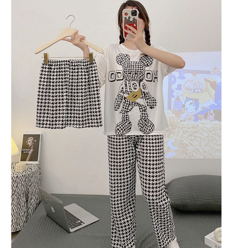 Pijamas De Mujer Mangas Largas Y Cortas Tiedye Shorts 3 Pcs