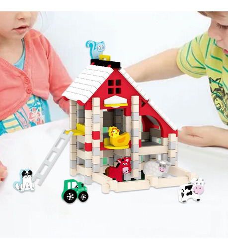 Juego De Bloques De Construcción De Casas De Madera Granja