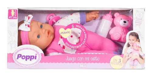 Bebe Bebote Muñeca Poppi 6 Sonidos Con Accesorios + Osito