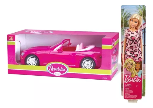 Kit Carro Rosa Conversível Serve Barbie + Barbie Original Mattel