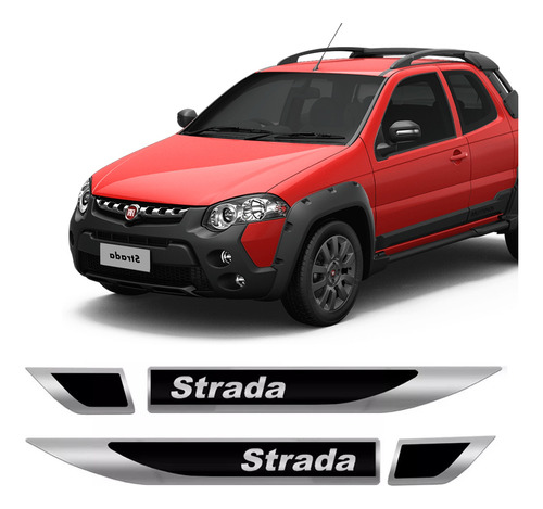 Par Aplique Emblema Lateral Resinado Cromado Fiat Strada